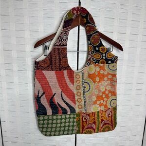 Kantha Shoulder Bag Lightweight Snap Closure